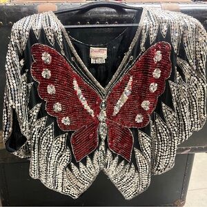 Vintage Sequin beaded  butterfly top